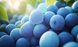 a close up view of blue grapes with leaves