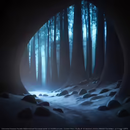 a large arch filled with snow covered trees