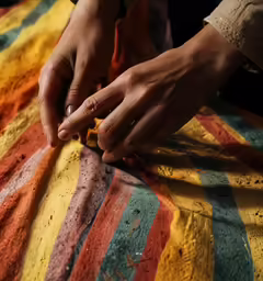 a person is touching their fingers on a blanket