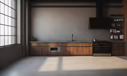a kitchen filled with lots of furniture and a large window