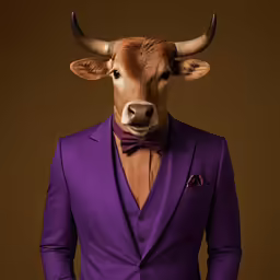 a purple suit with horns wearing an eye patch
