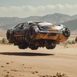 a car making a jump over the desert