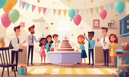 an animated illustration of a family gathering at a birthday party