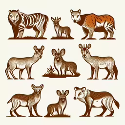 various wildlifes and their environment are shown in sepia,a group of wild animals standing and sitting