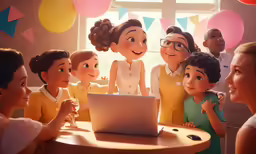 five ladies having a conversation and one laptop in front of them