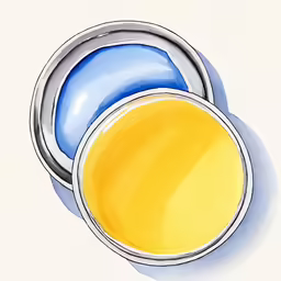 two small cans of yellow and blue makeup