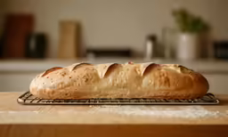 loaf of bread on a cooling rack ready to be baked