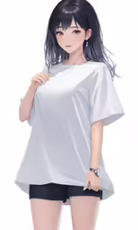 a woman in grey top and shorts posing