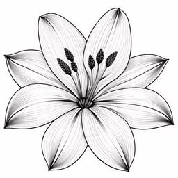 a lily flower, illustration, drawn in ink,a black and white drawing of a flower