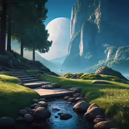 a very nice mountain landscape with a waterfall
