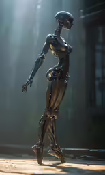 a humanoid robot stands in the light of sunlight