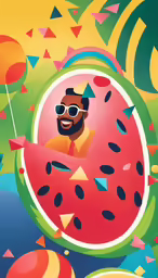 an artistic painting of a man eating a watermelon
