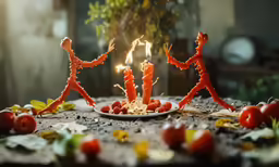 some candles are decorated with people holding hands