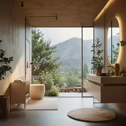 this bathroom is very modern and inviting