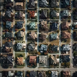 a lot of houses are shown in top down aerial view