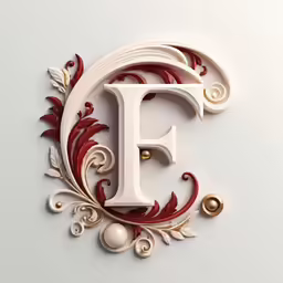 an illuminated letter f made of paper flowers