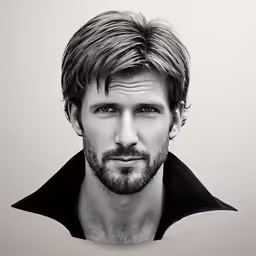 a man with long hair and beard has an image of himself