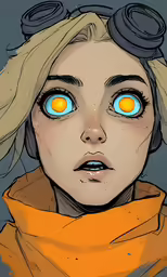 a digital painting with yellow eyes and hair