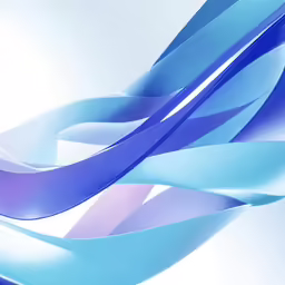 three bright blue and purple ribbons flying through the air