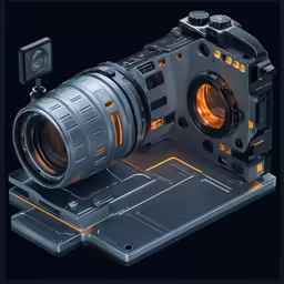 a camera with a flash light on its lens