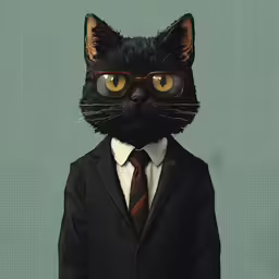 an art print of a black cat wearing glasses
