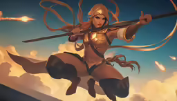 a female character with a sword in the air