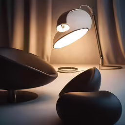 a floor lamp sitting next to a chair