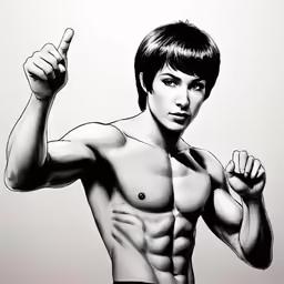 black and white image of man flexing shirtless muscular body