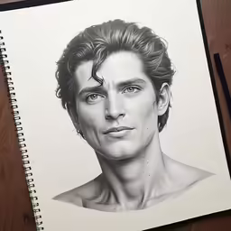 an image of a man drawn in pencil on paper