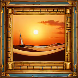 a picture of an image of a sailboat in the ocean,a painting of a sail boat at sunset