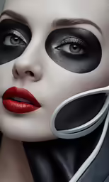 a woman with black and white face paint
