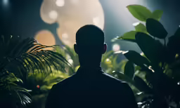 a man that is standing up in the dark