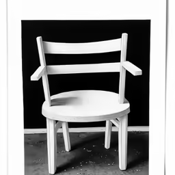 a white wooden chair sitting in the middle of a room