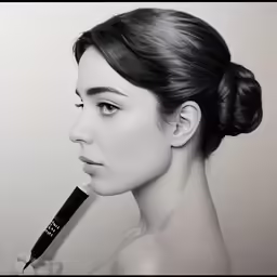 a woman brushing her hair with a brush