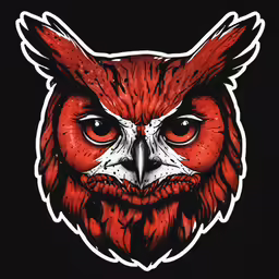 an illustration of an owl face with a red bird
