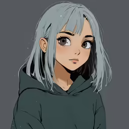 a female anime character with white hair and gray eyes