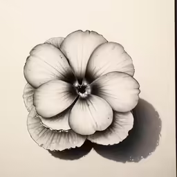 a black and white flower on a white paper