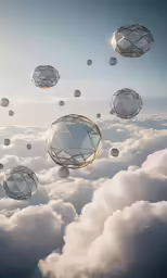 the above ground image shows a lot of circular objects floating through the clouds