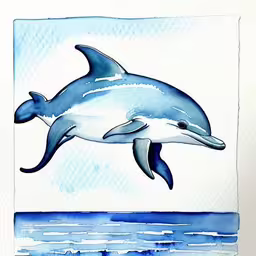 a dolphin is swimming through the water and looking for food,the dolphins is jumping over the water and blue