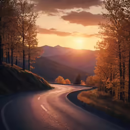 a winding road is lined with yellow trees