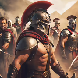 a poster with some men in armor and swords