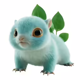 a blue rat is standing on the ground