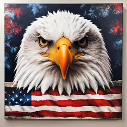 an eagle painted on a wall by american flag