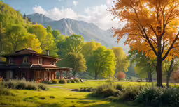 an old house sitting on a green field