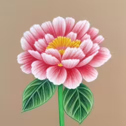 painting on canvas of a beautiful flower,a drawing of a pink flower and green leaves,a pink flower with green leaves drawn in watercolor,an image of a flower painted on the surface of a wall,this is an image of a hand drawing of a flower