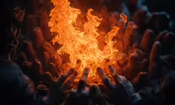 people are surrounding the bonfire as it is hot