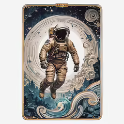 an astronaut on a moonlit background with waves