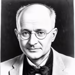 a portrait of a man with glasses in a suit and tie