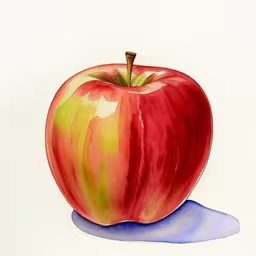 a painting of an apple with watercolours on it,a watercolor painting of a red apple with one bitten in the half