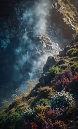 many small plants growing on a large hill